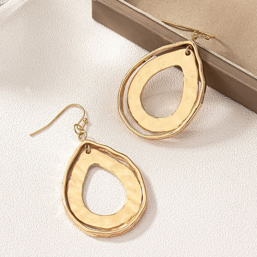 Vintage-Style Gold-Tone Hollow Drop Earrings