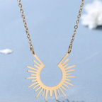Vintage-Style Gold-Tone Sunburst Half-Moon Necklace