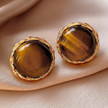 Vintage-Style Bright Brown Stone Round Earrings