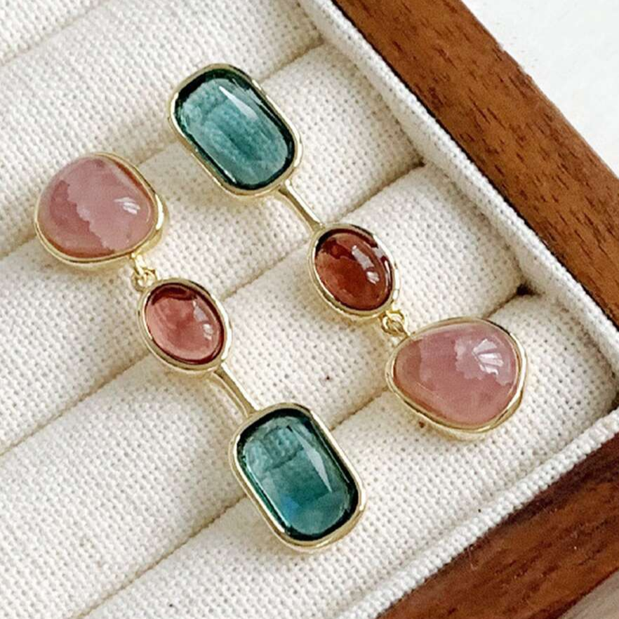 Vintage-Style Turquoise and Pink Stone Earrings