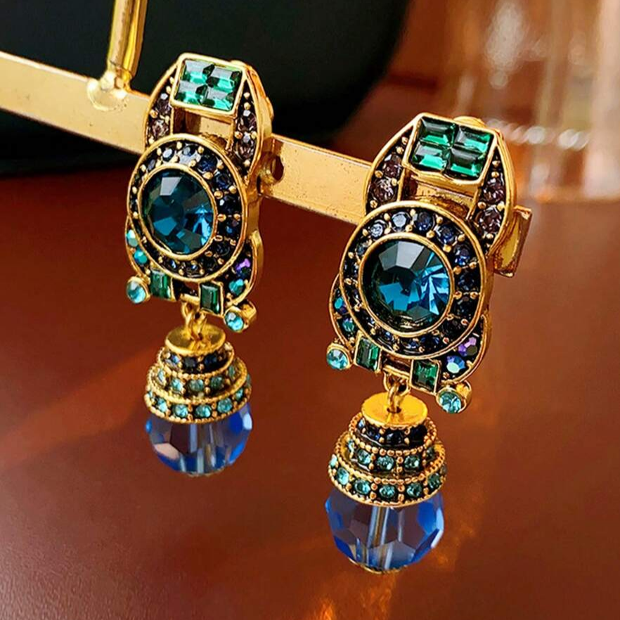 Vintage-Style Blue Zirconia Dangle Earrings