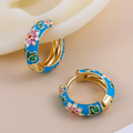 Vintage-Style Blue Flower Hoop Earrings