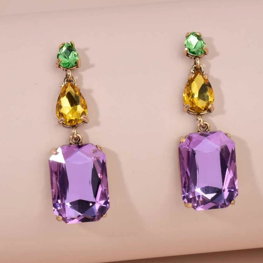 Brincos com Zircónias Roxas Estilo Vintage