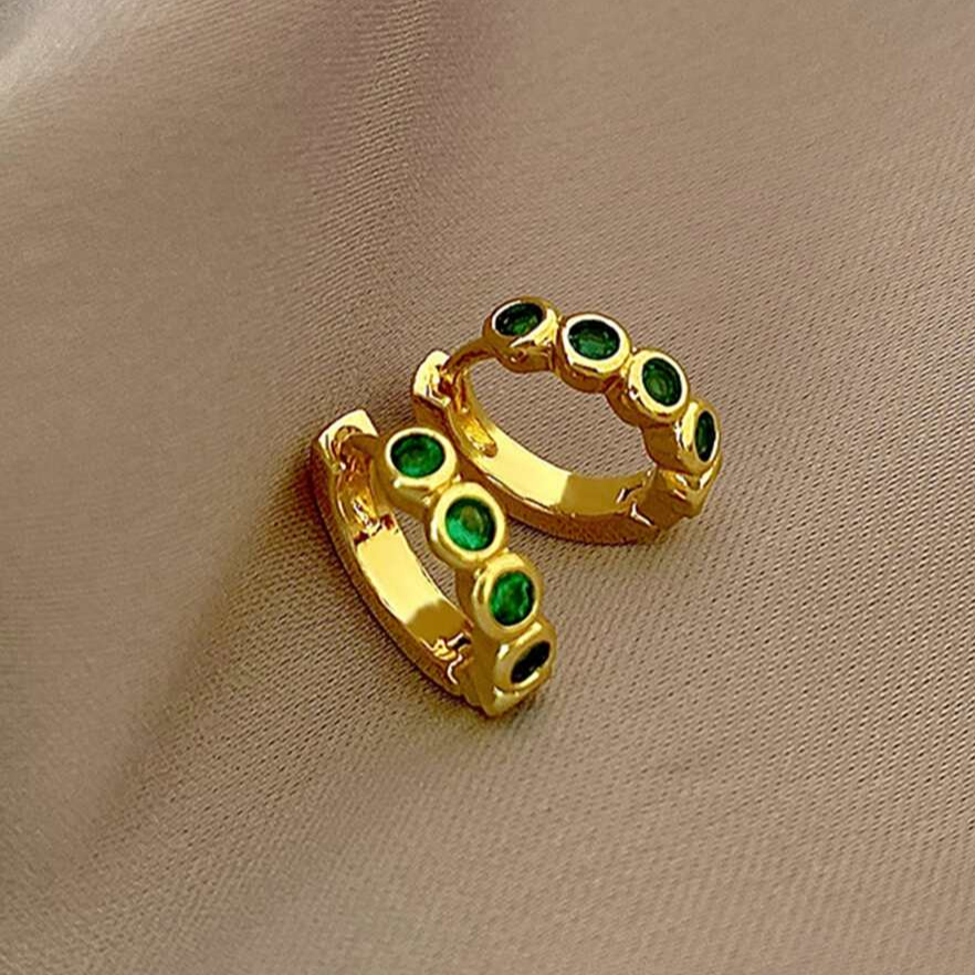 Vintage-Style Green Gold-Tone Hoop Earrings