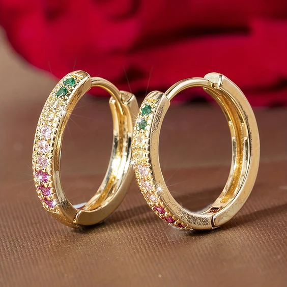 Vintage-Style Hoop Earrings with Colourful Zirconia