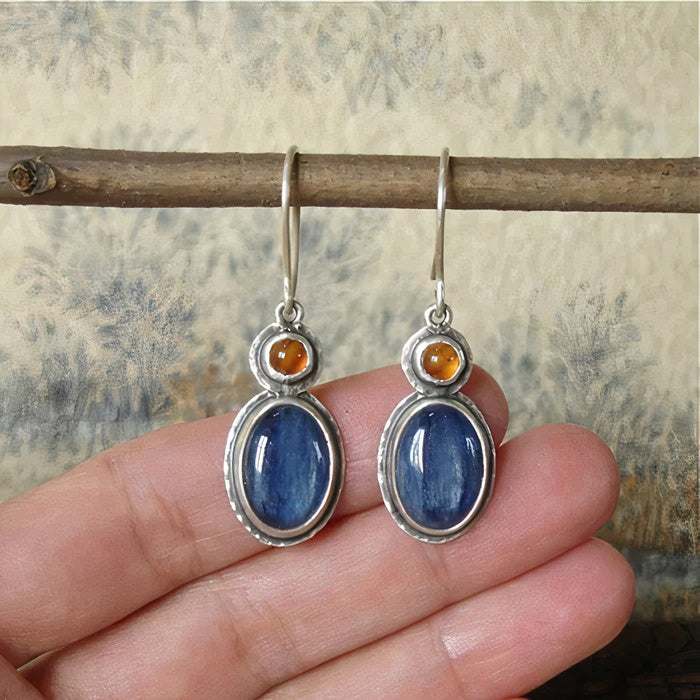 Brincos com Pedras Vermelhas e Azuis Estilo Vintage