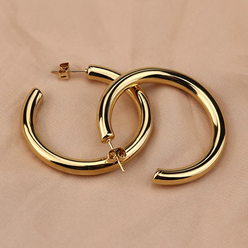 Chunky Gold-Tone Open Hoop Earrings