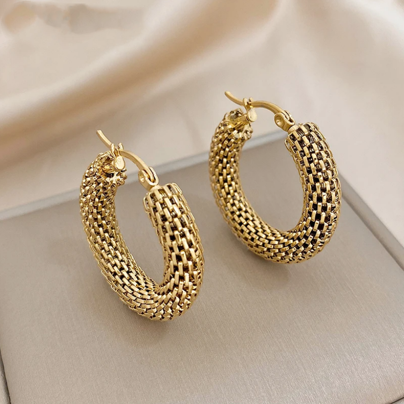 Gold-Tone Mesh Hoop Earrings