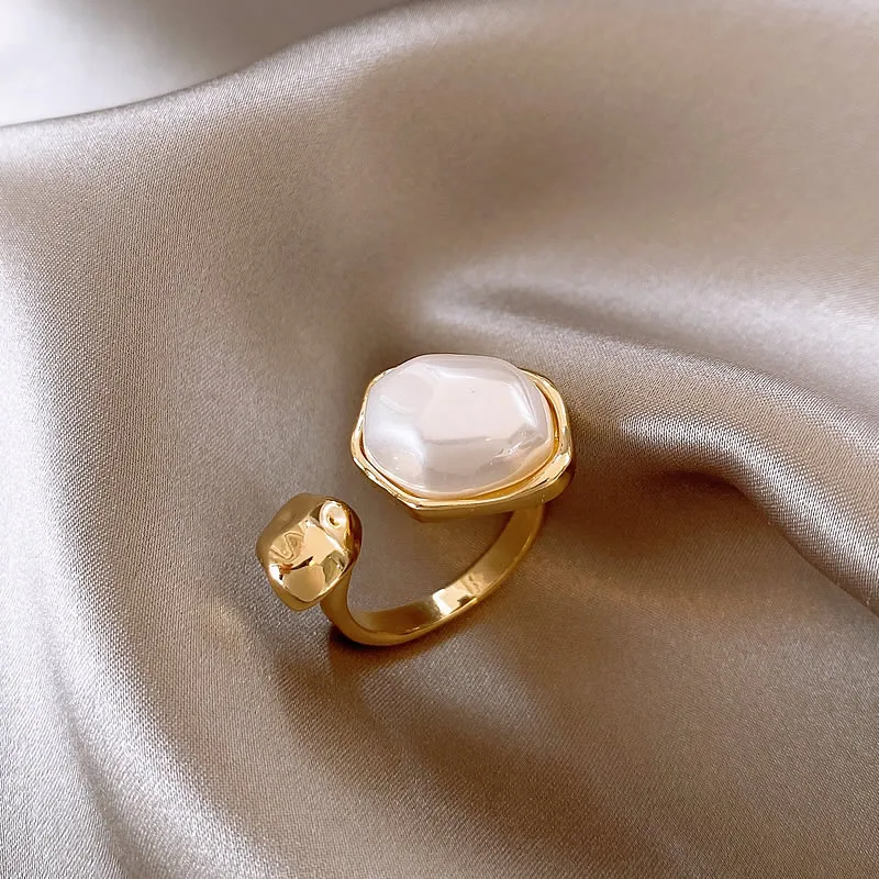 Inlaid Pearl Open Ring