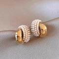 Gold-Tone Pearl-Studded Huggie Earrings