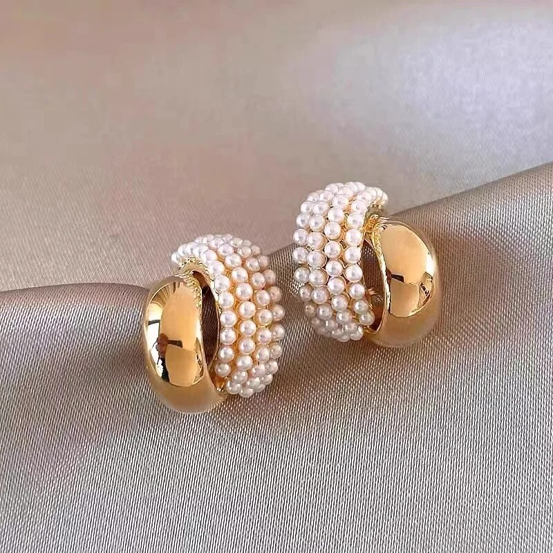 Gold-Tone Pearl-Studded Huggie Earrings