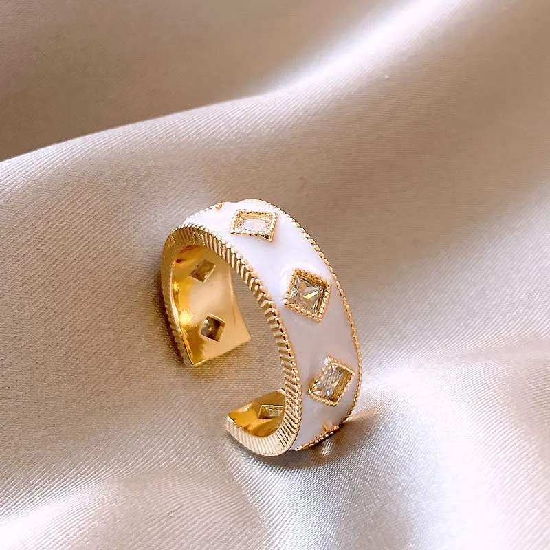 White Enamel Gold-Tone Ring