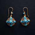 Vintage-Style Turquoise Stone Mandala Drop Earrings in Gold Tone