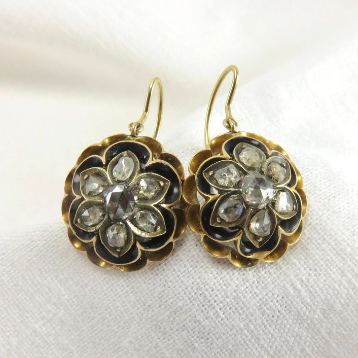 Vintage-Style Crystal Blossom Disc Earrings in Gold Tone