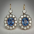 Vintage-Style Blue Oval Stone Halo Leverback Earrings