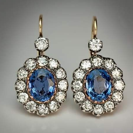 Vintage-Style Blue Oval Stone Halo Leverback Earrings