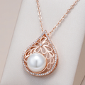 Rose Gold-Tone Filigree Teardrop Pearl Pendant