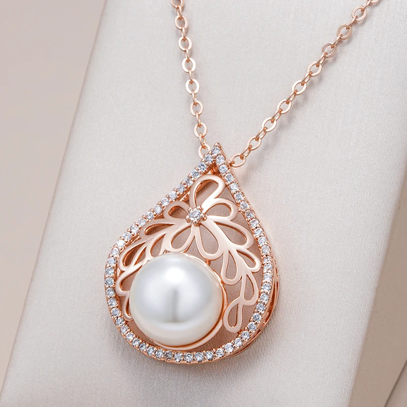 Rose Gold-Tone Filigree Teardrop Pearl Pendant