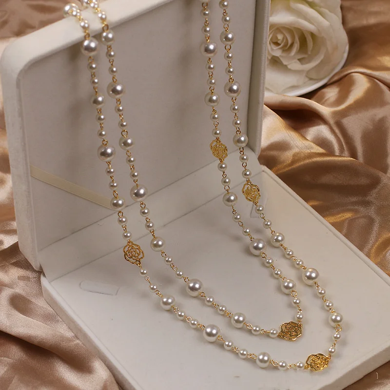 Gold-Tone Layered Pearl Station Necklace