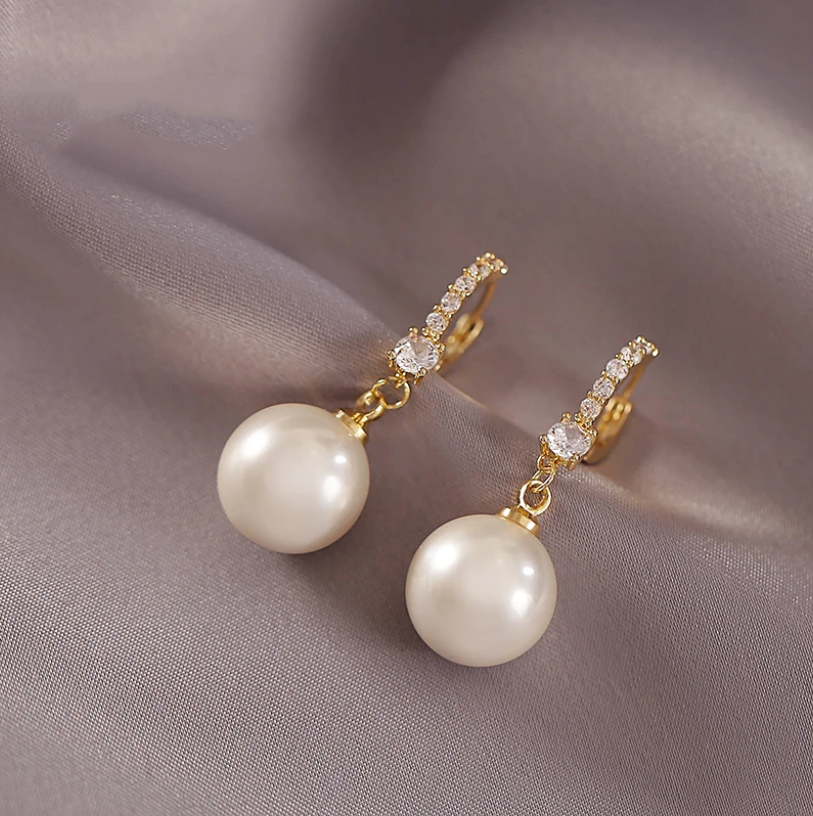 Gold-Tone Zirconia and Pearl Earrings