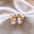 Flower and Pearl Earrings with Bright Finish