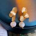 Gold-Tone Petal Pearl Earrings