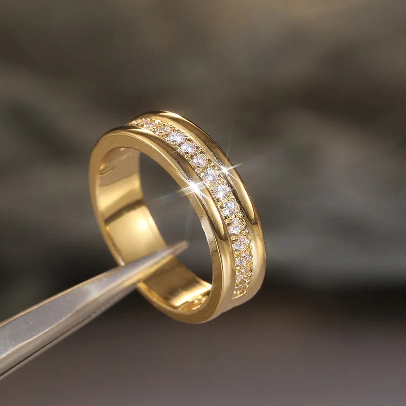 Gold-Tone Band Ring with Channel-Set Crystals