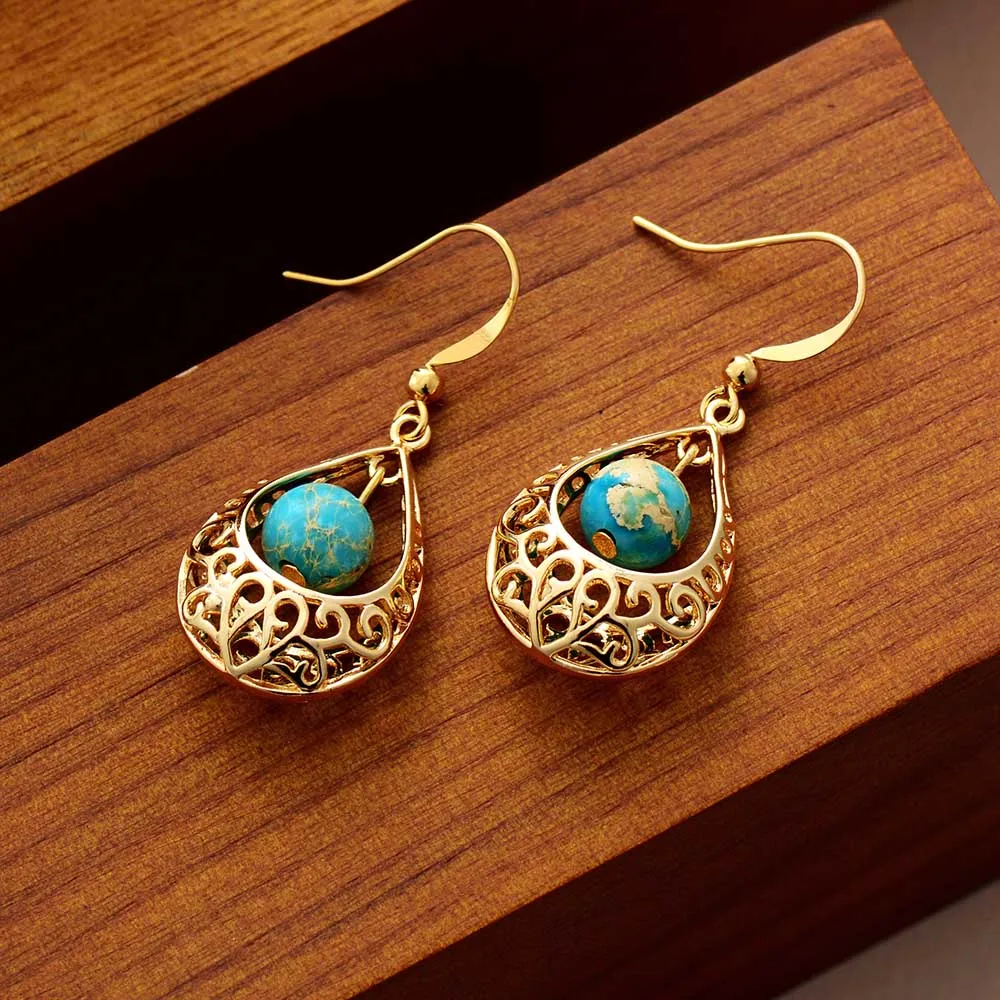 Vintage-Style Hollow Gold-Tone Earth Drop Earrings