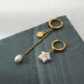 Vintage-Style White Star Gold-Tone Earrings