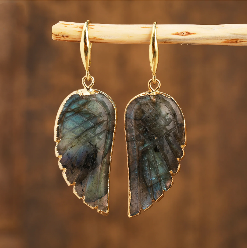 Vintage-Style Black Wing Gold-Tone Earrings