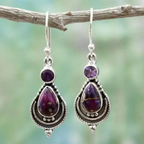 Vintage-Style Purple Stones Dangle Earrings