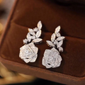 Pavé Rose and Leaf Stud Earrings