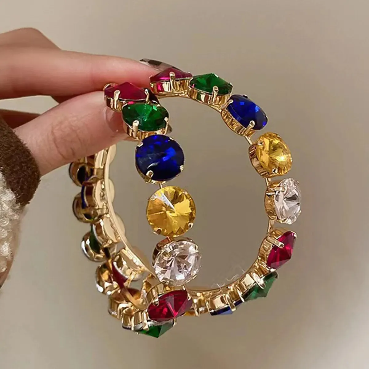 Vintage-Style Colourful Crystal Cluster Hoop Earrings