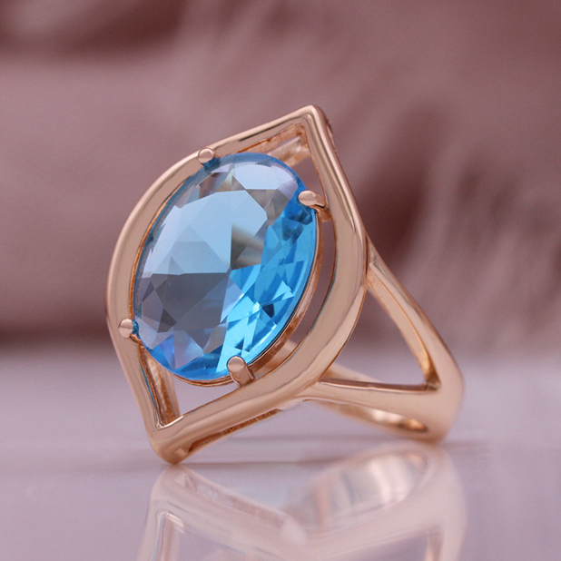 Marquise Blue Crystal Ring with Rose Gold-Tone Open Frame