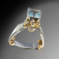 Two-Tone Twisted Ring with Square Blue Zirconia