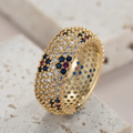 Vintage-Style Bright Blue and Purple Zirconia Gold-Tone Ring