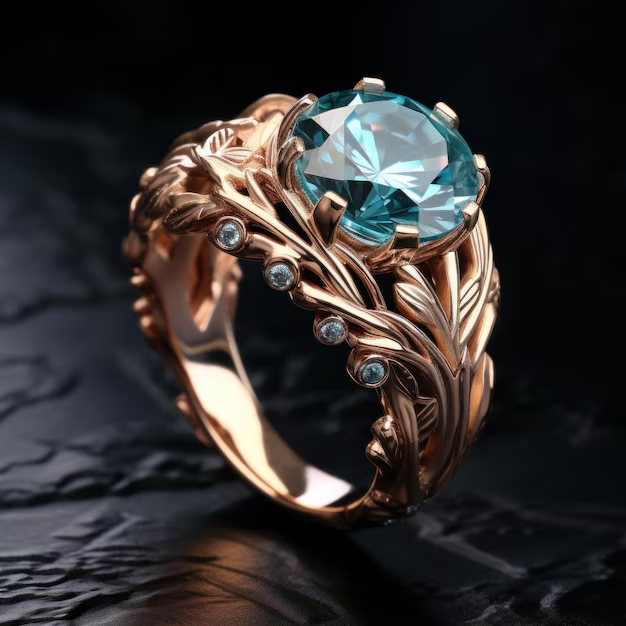 Turquoise rozenring met zirkonia