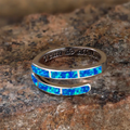 Blue Opal-Look Inlay Wrap Ring in Silver Tone