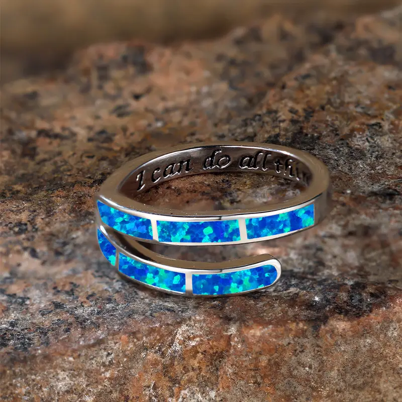 Blue Opal-Look Inlay Wrap Ring in Silver Tone