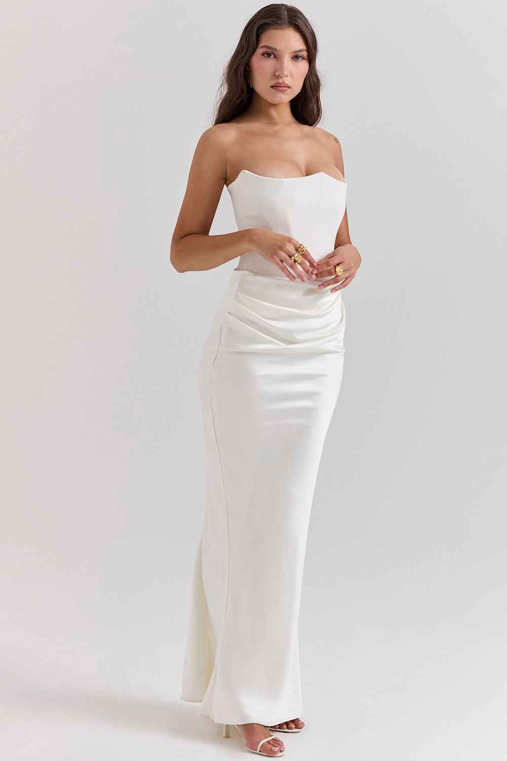 Off-shoulder korsetjurk met sweetheart-hals en rits