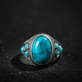 Blue Polished Stone Silver-Tone Ring