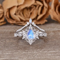 Blue Moonstone-Look Drop Crown Ring