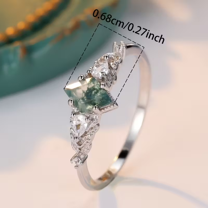 Moss Agate Bright Silver-Tone Ring