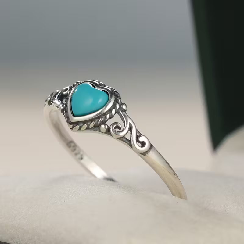 Blue Heart Silver-Tone Ring