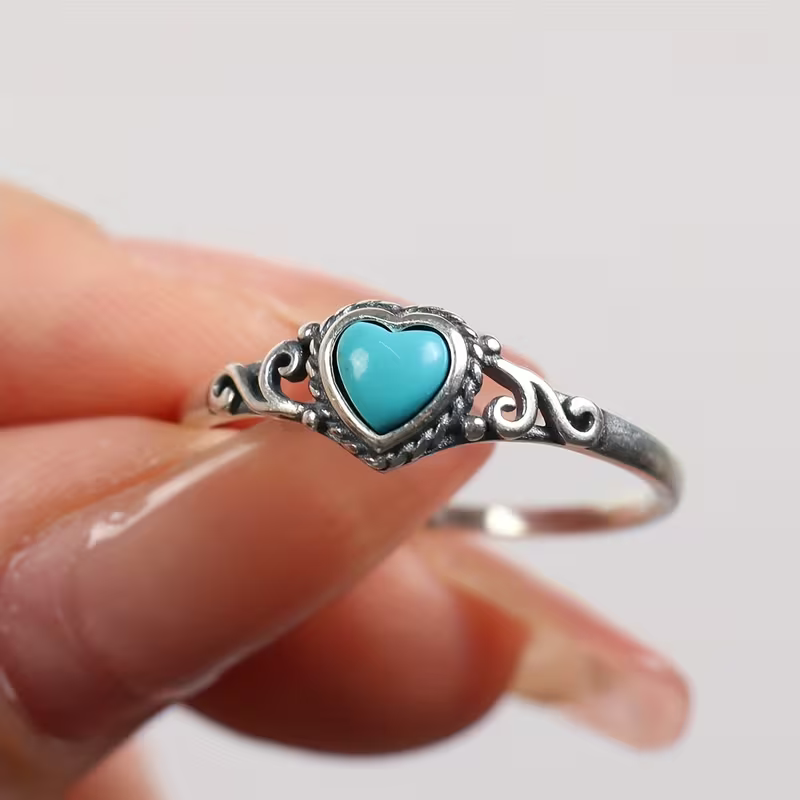 Blue Heart Silver-Tone Ring