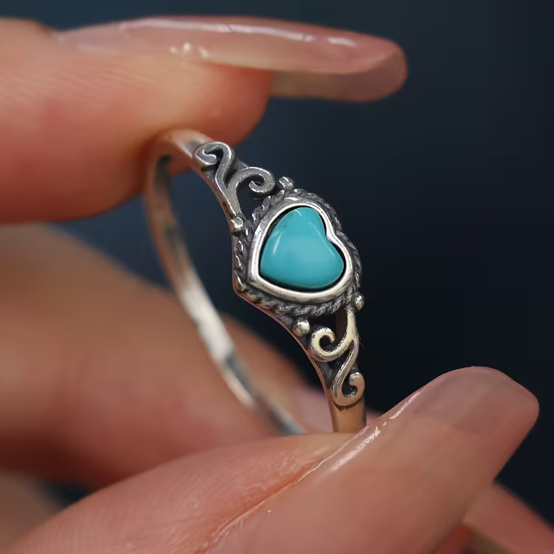 Blue Heart Silver-Tone Ring