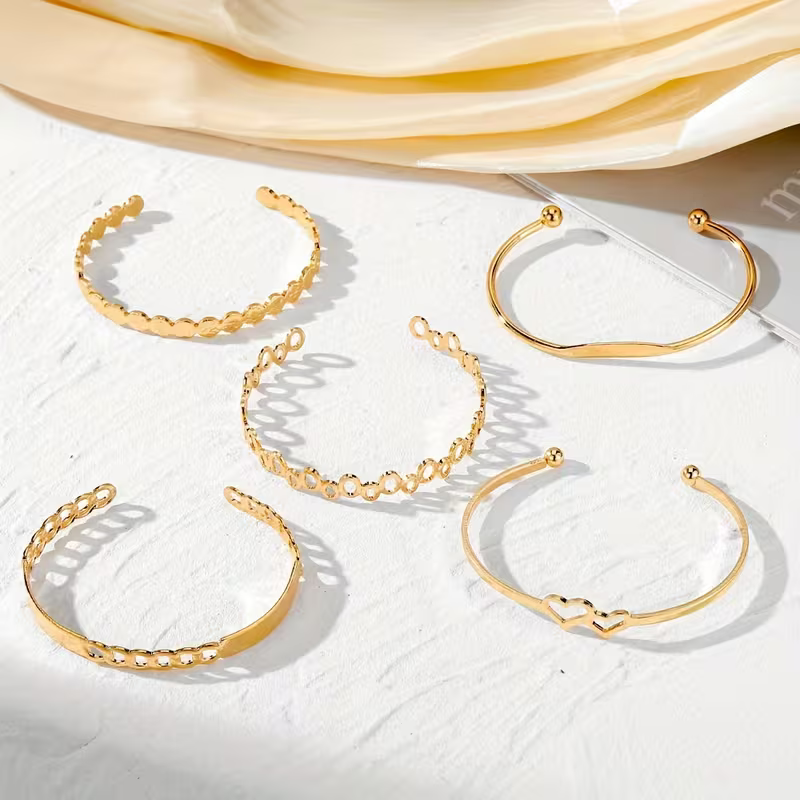 Modern Gold-Tone Bangle and Chain Set