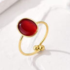 Red Oval Stone Ring on Fine Gold-Tone Band