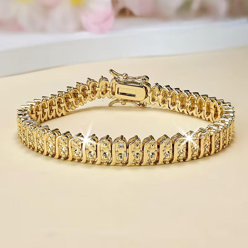 Sparkling Tennis Bracelet in Gold Tone