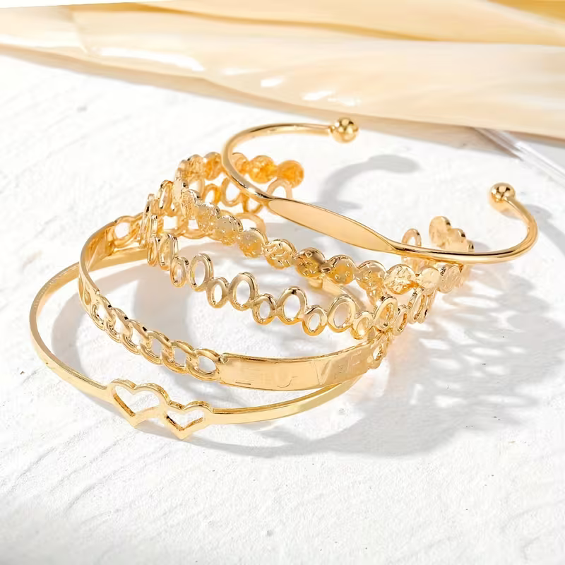 Modern Gold-Tone Bangle and Chain Set